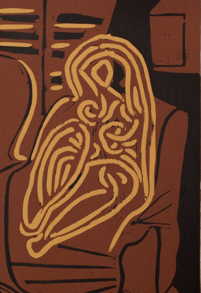 Pablo PICASSO : Femme assise et le guitariste - Linogravure