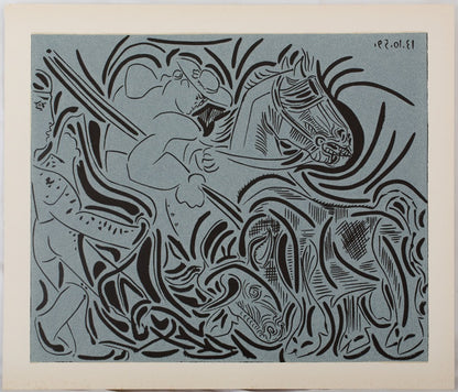Pablo PICASSO : Pique, face au taureau - Linogravure