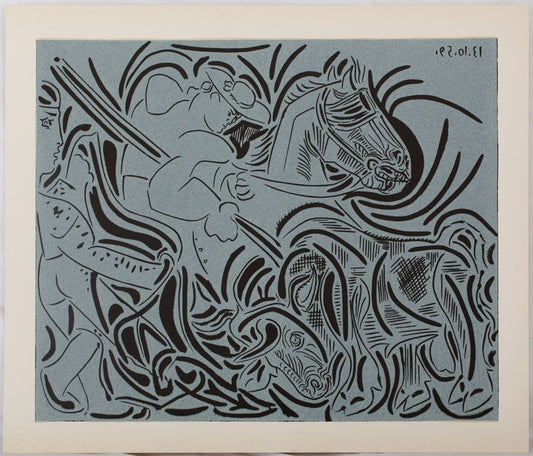 Pablo PICASSO : Pique, face au taureau - Linogravure
