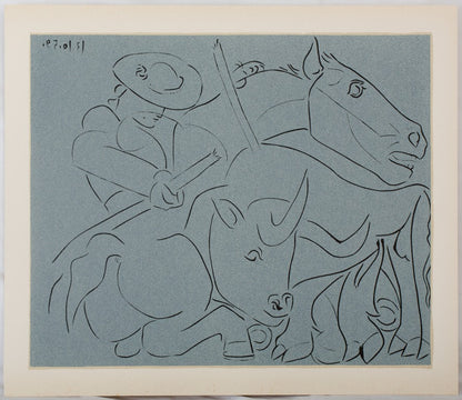 Pablo PICASSO : Taureau désarmant un picador - Linogravure