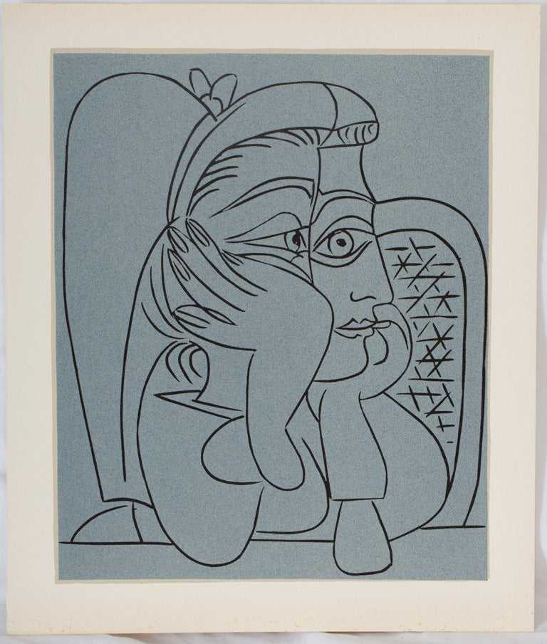 Pablo PICASSO : Jacqueline de profil - Linogravure