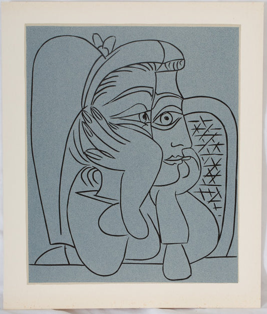 Pablo PICASSO : Jacqueline de profil - Linogravure