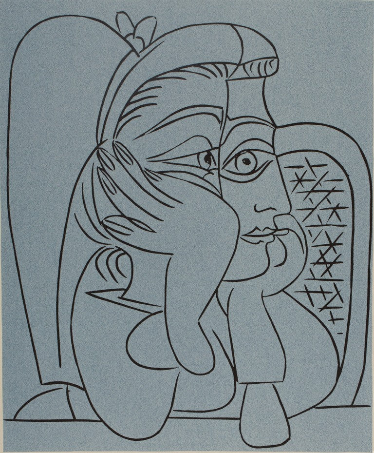 Pablo PICASSO : Jacqueline de profil - Linogravure