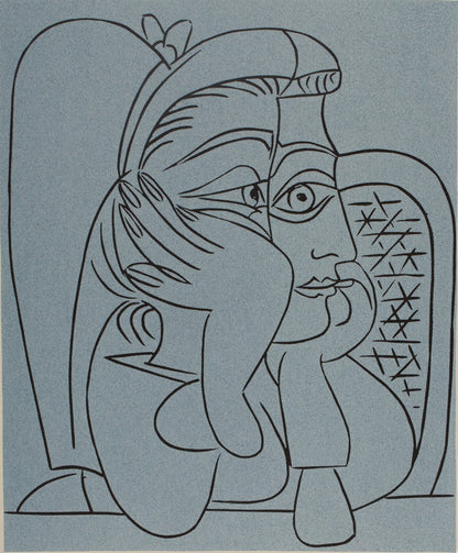 Pablo PICASSO : Jacqueline de profil - Linogravure