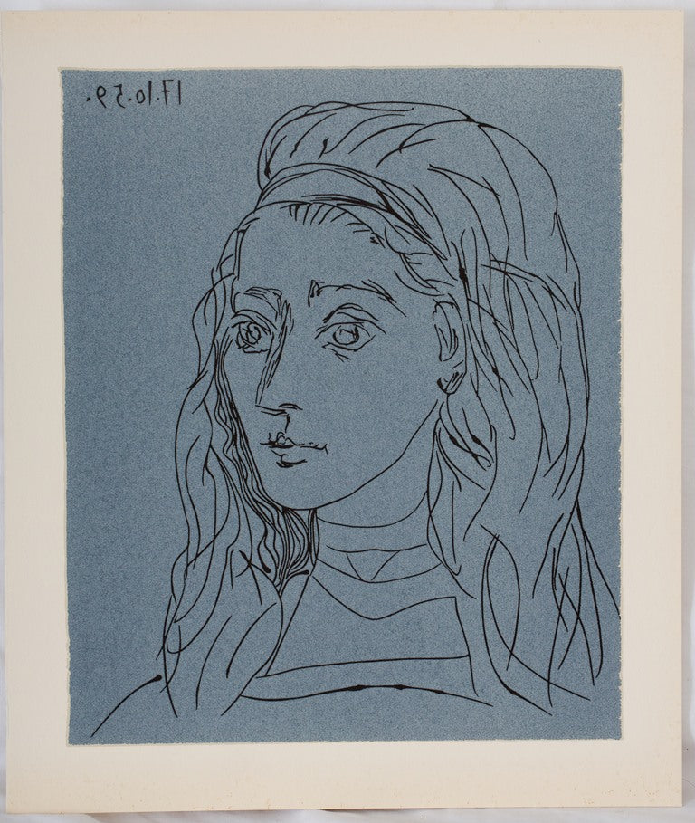 Pablo PICASSO : Portrait de Jacqueline - Linogravure