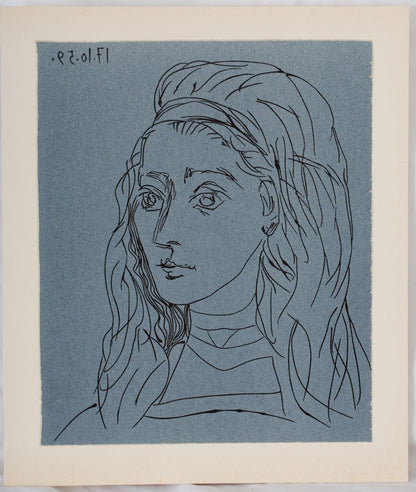 Pablo PICASSO : Portrait de Jacqueline - Linogravure