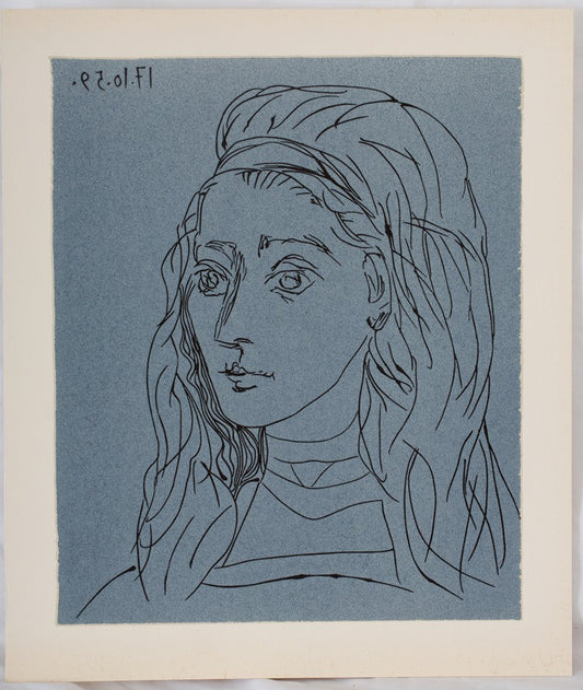 Pablo PICASSO : Portrait de Jacqueline - Linogravure