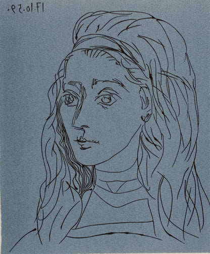 Pablo PICASSO : Portrait de Jacqueline - Linogravure