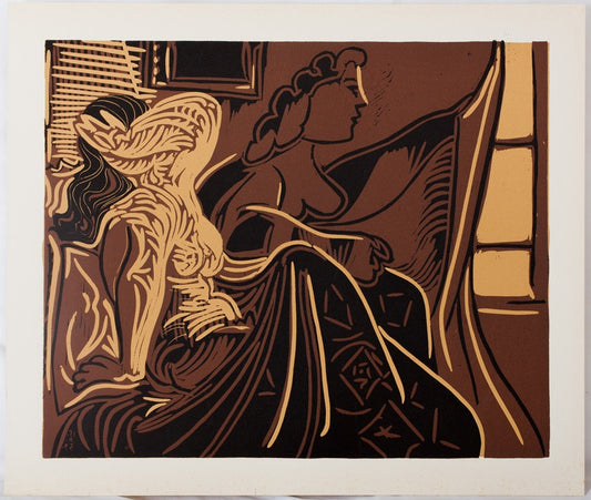 Pablo PICASSO : Deux femmes à la fenêtre - Linogravure