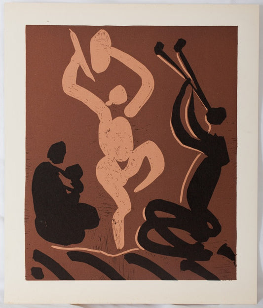Pablo PICASSO : Danseurs et musiciens - Linogravure