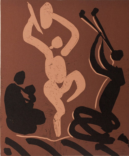 Pablo PICASSO : Danseurs et musiciens - Linogravure