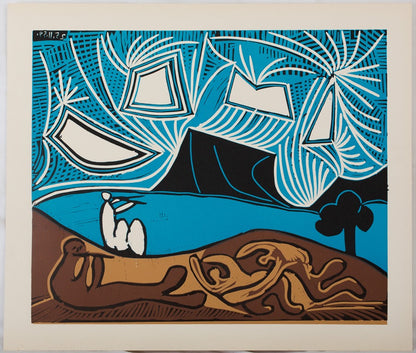 Pablo PICASSO : Bacchanale au ciel étoilé - Linogravure
