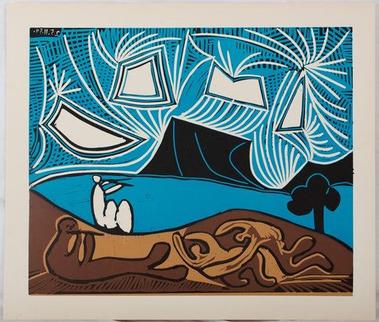 Pablo PICASSO : Bacchanale au ciel étoilé - Linogravure