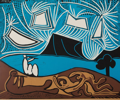 Pablo PICASSO : Bacchanale au ciel étoilé - Linogravure