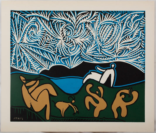 Pablo PICASSO : Bacchanale, Danse sous les étoiles - Linogravure