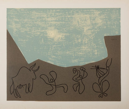 Pablo PICASSO : Bacchanale, Musiciens et Taureau - Linogravure
