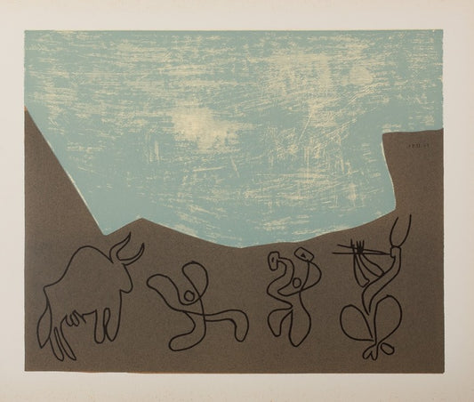 Pablo PICASSO : Bacchanale, Musiciens et Taureau - Linogravure