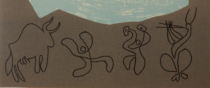 Pablo PICASSO : Bacchanale, Musiciens et Taureau - Linogravure