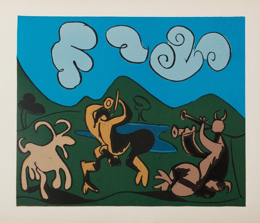 Pablo PICASSO : Faunes et chèvre - Linogravure