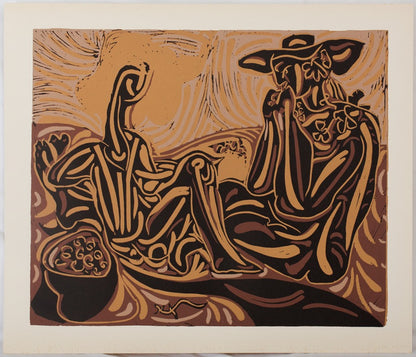 Pablo PICASSO : Vigne, les vendangeurs - Linogravure