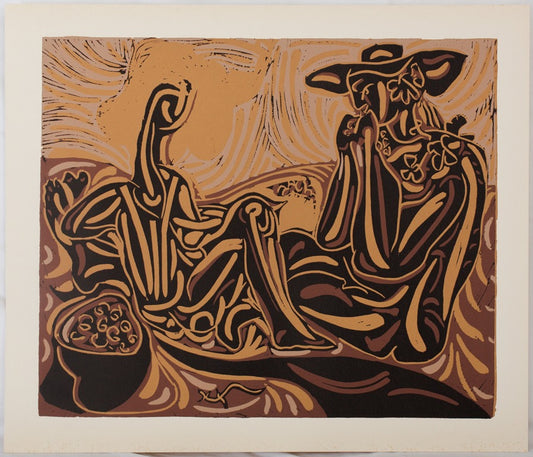 Pablo PICASSO : Vigne, les vendangeurs - Linogravure