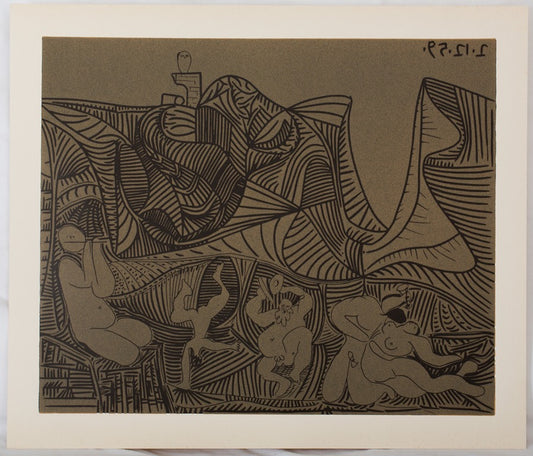 Pablo PICASSO : Bacchanale, Danse de nuit au hibou - Linogravure