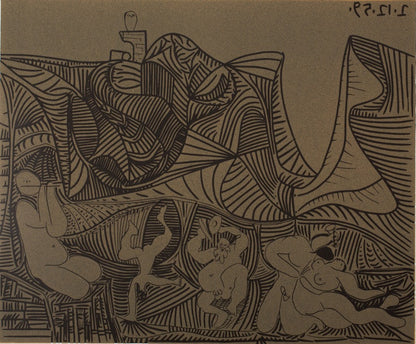 Pablo PICASSO : Bacchanale, Danse de nuit au hibou - Linogravure