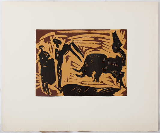 Pablo PICASSO : Corrida, la charge du Taureau - Linogravure