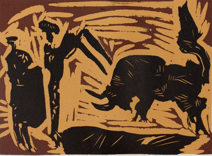Pablo PICASSO : Corrida, la charge du Taureau - Linogravure