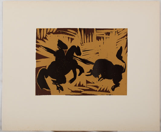 Pablo PICASSO : Taureau attaquant le Picador - Linogravure