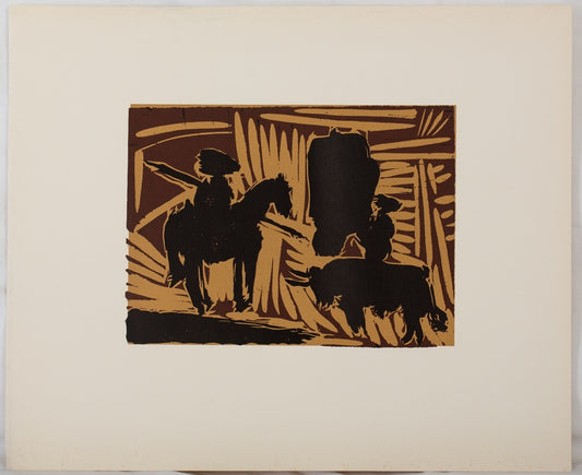 Pablo PICASSO : Corrida, l'entrée du taureau - Linogravure