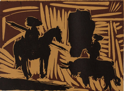 Pablo PICASSO : Corrida, l'entrée du taureau - Linogravure