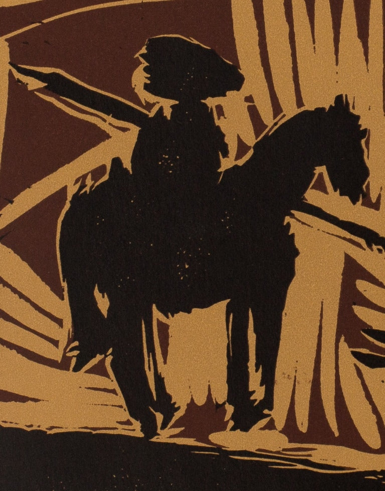 Pablo PICASSO : Corrida, l'entrée du taureau - Linogravure