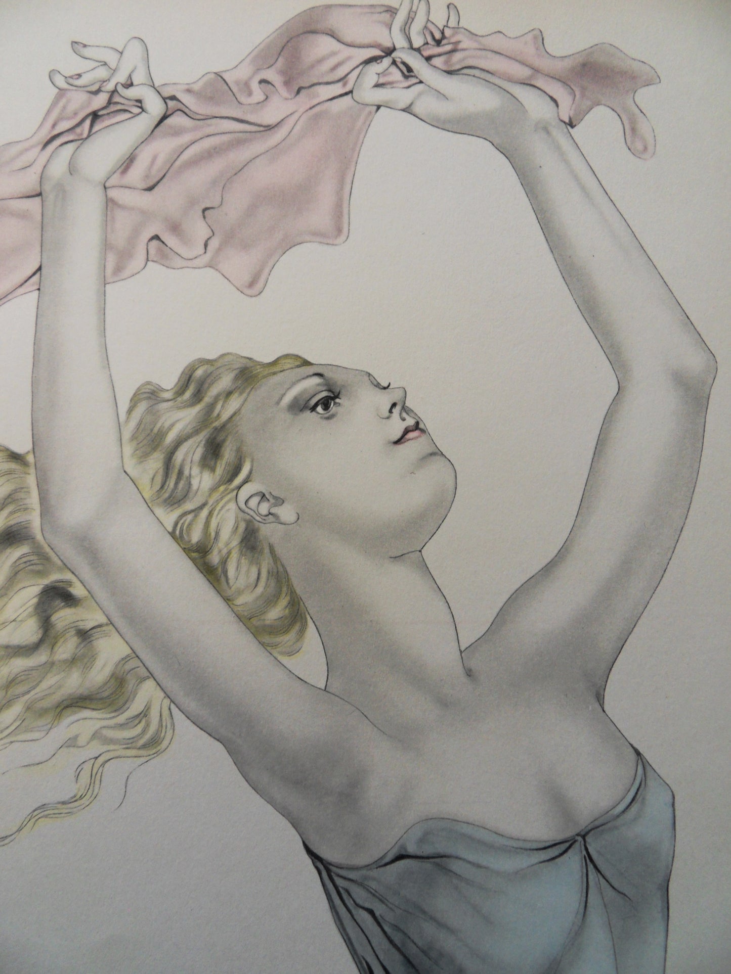 Léonard Tsuguharu FOUJITA : Danseuse au foulard rose - Lithographie signée