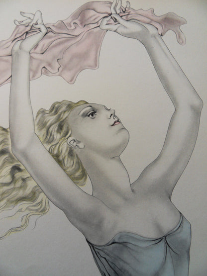Léonard Tsuguharu FOUJITA : Danseuse au foulard rose - Lithographie signée