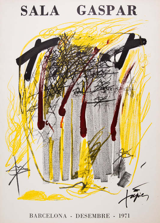 Antoni TAPIES : Composition Abstraite en jaune - Affiche originale signée