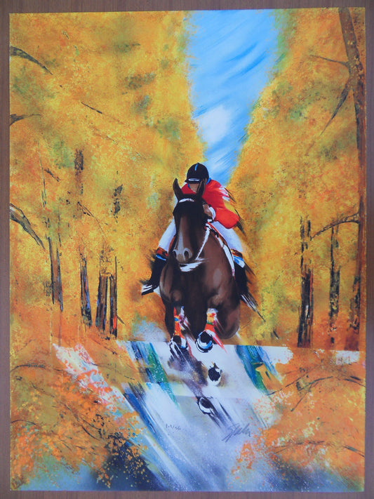 Victor SPAHN : Saut d'obstacle en forêt - Lithographie originale signée