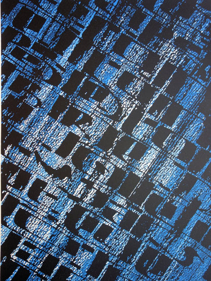 Frank LALOU : Composition abstraite en bleu - Lithographie originale signée