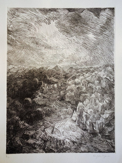 Henry William SINGER : Alpilles - Gravure originale signée