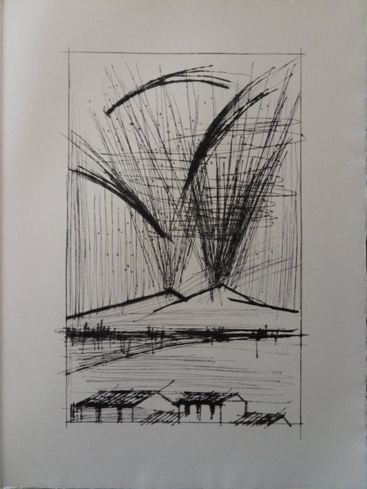 Bernard BUFFET : Le volcan du Vésuve - Gravure originale