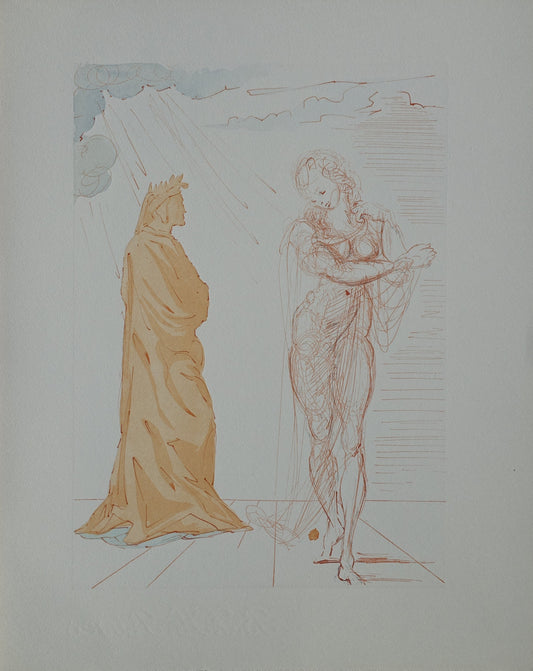 Salvador DALI : Virgile réconforte Dante - Bois gravé original