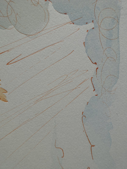 Salvador DALI : Virgile réconforte Dante - Bois gravé original