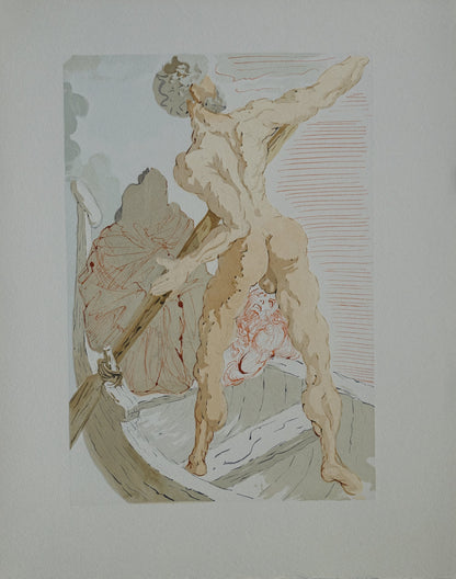 Salvador DALI : Charon et le passage de l'Achéron - Bois gravé original