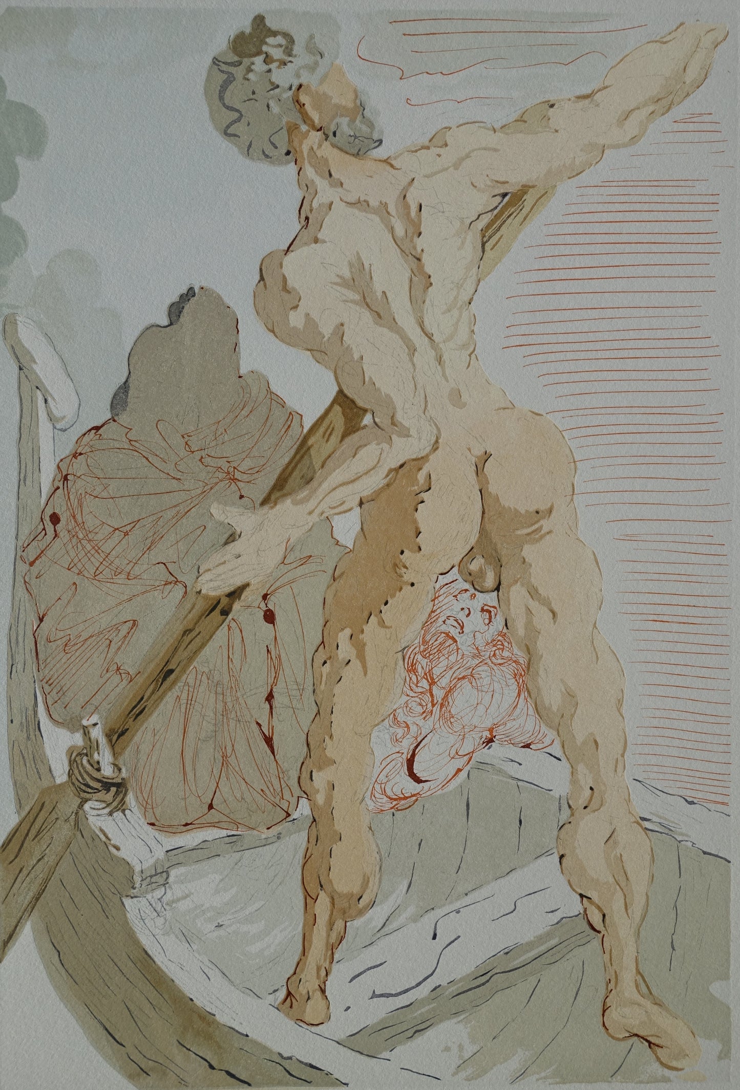 Salvador DALI : Charon et le passage de l'Achéron - Bois gravé original
