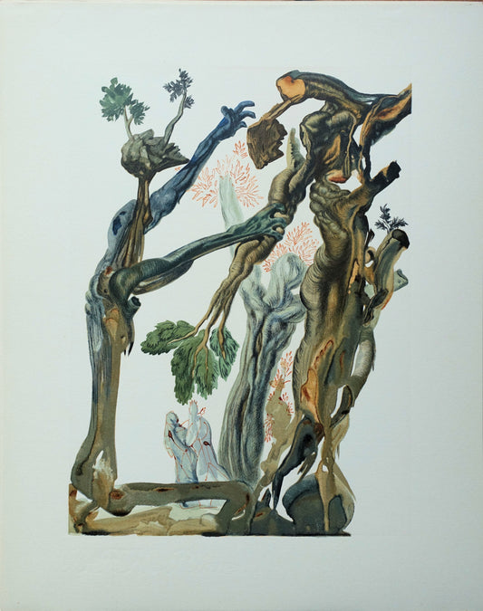 Salvador DALI : La forêt des suicidés - Bois gravé original