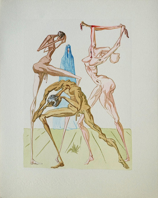 Salvador DALI : Les Simoniaques - Bois gravé original