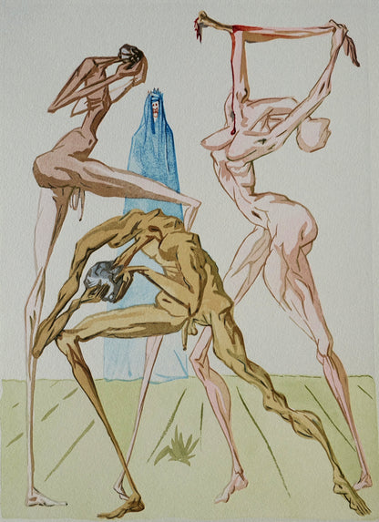 Salvador DALI : Les Simoniaques - Bois gravé original