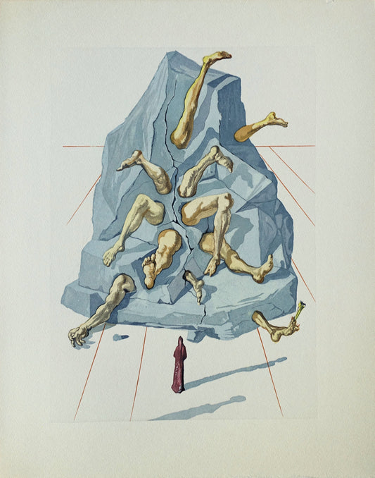 Salvador DALI : Les Simoniaques - Bois gravé original