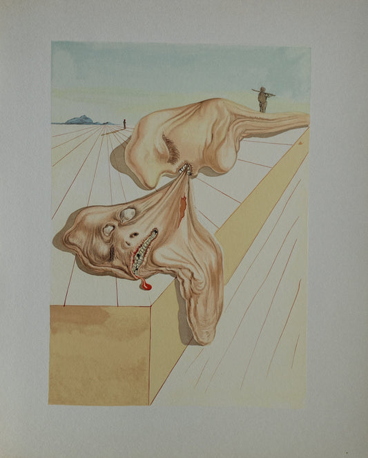 Salvador DALI : Les hommes qui s'entre dévorent - Bois gravé original