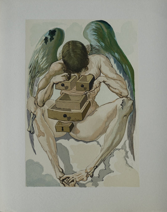 Salvador DALI : L'ange déchu - Bois gravé original
